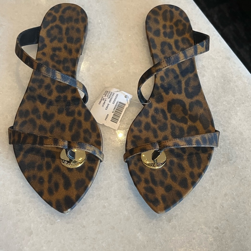 Saint Laurent AUTHENTIC  Tanger leopard print slides sandal